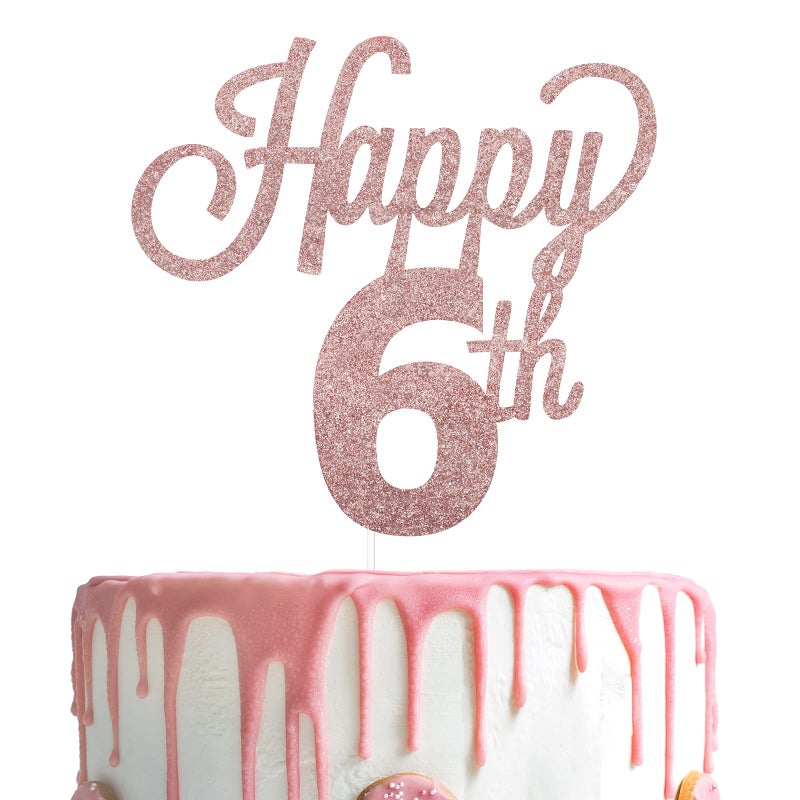 LINGTEER Happy 6th Birthday Cake Topper - Cheers to Six Years Old Birthday Party Cake Centerpieces Decorations Sign. - Image 1